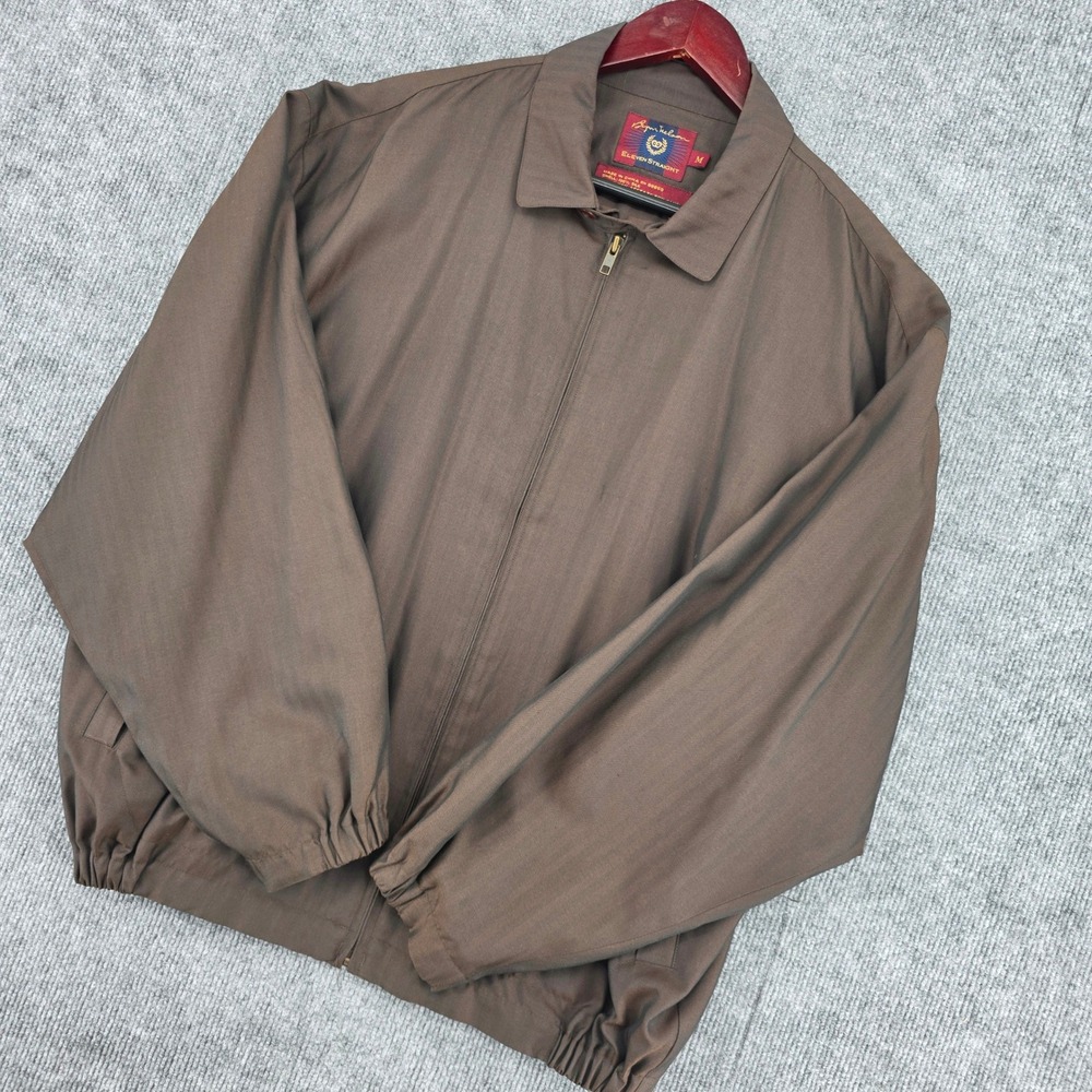 Byron Nelson Eleven Straight Mens Brown 100% Silk Herringbone Bomber Jacket M